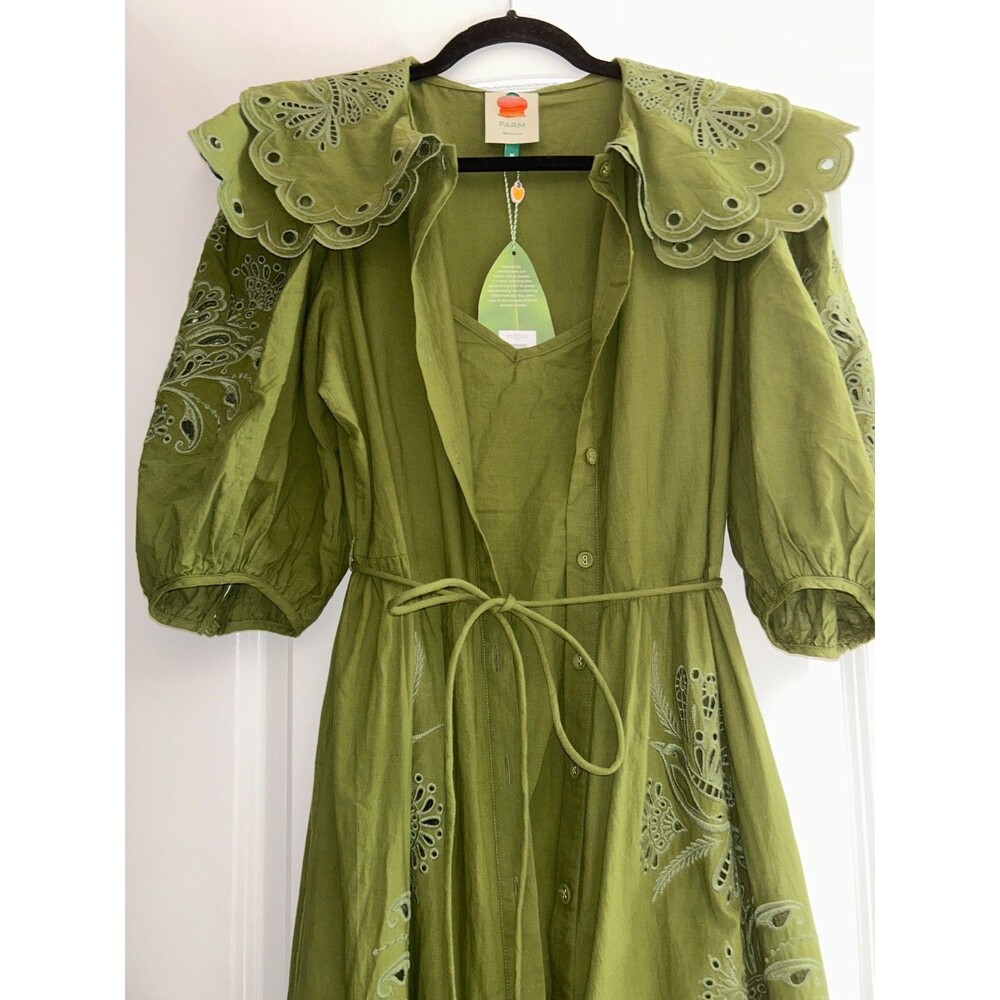 FARM RIO Humming Bird Richelieu Tiered Maxi Dress Size M NWT Green Forest Fairy - Picture 6 of 14
